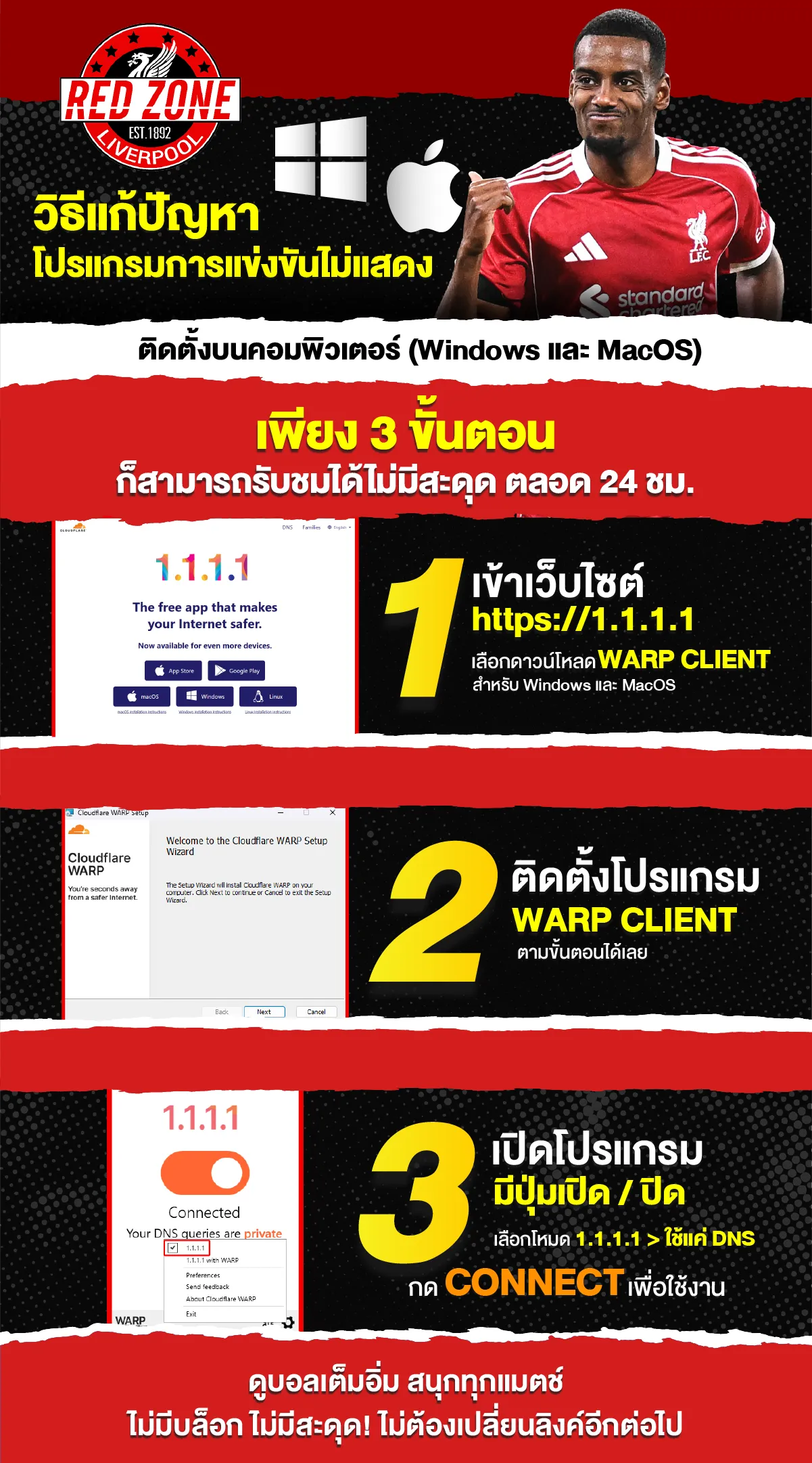 แก้ปัญหาดูบอลสดไม่แสดง Windows และ MacOS